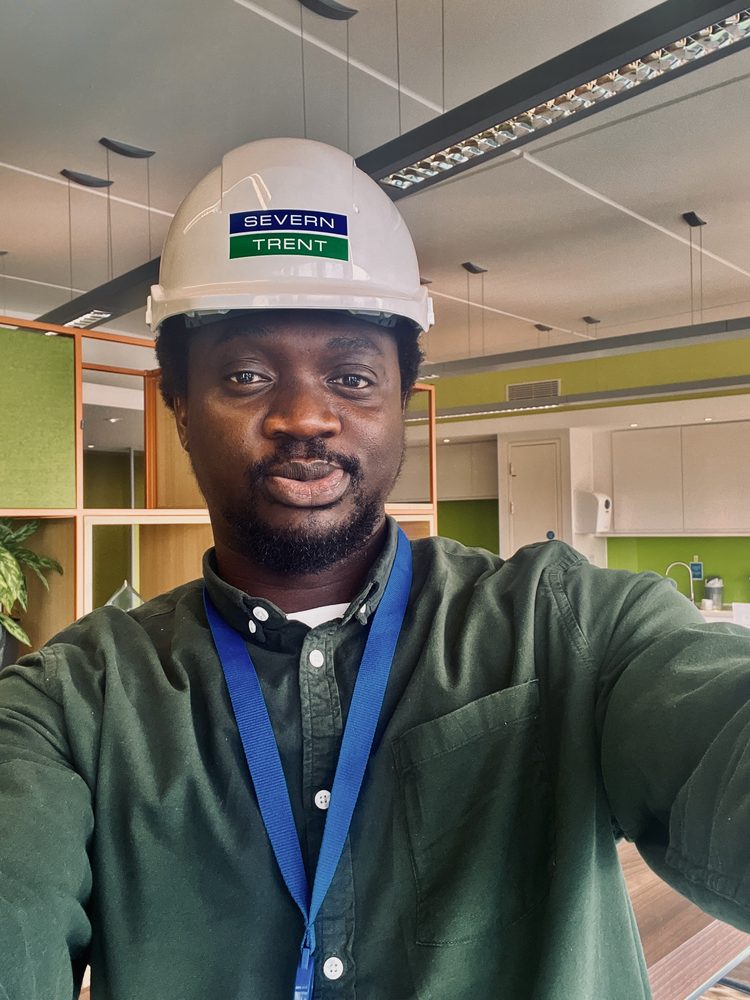Ikechukwu Arum wearing a Severn Trent hard hat